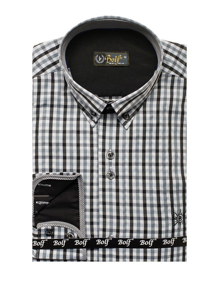 Camisa a cuadros vichy de manga larga para hombre azul oscuro Bolf 4712  AZUL OSCURO