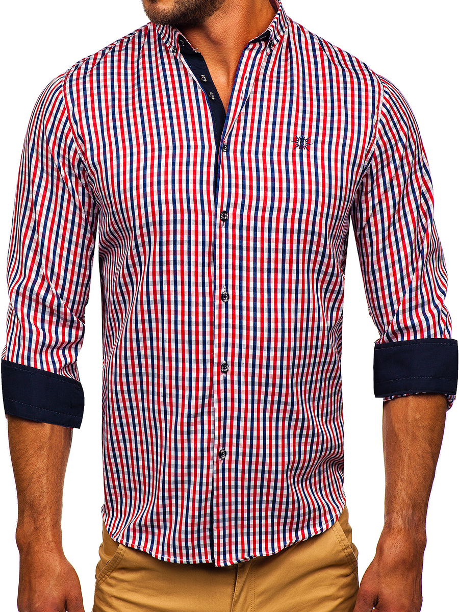 Camisa a cuadros vichy de manga larga para hombre rojo Bolf 4712 ROJO