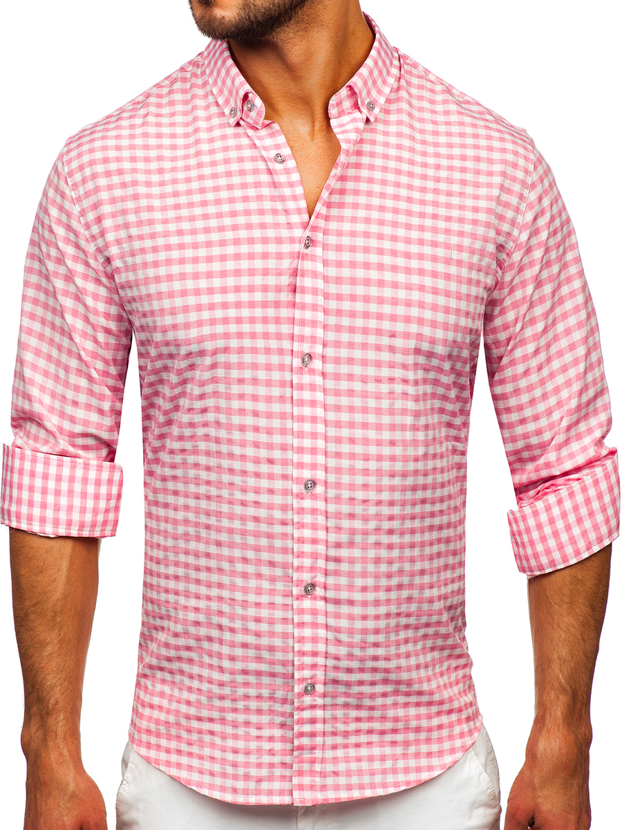 Camisa cuadros rosa hombre hot sale