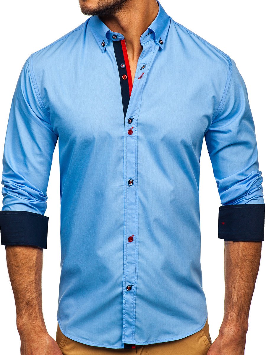 Desear Elegante Deportes Camisa a manga larga para hombre color azul celeste Bolf 20710 AZUL CLARO