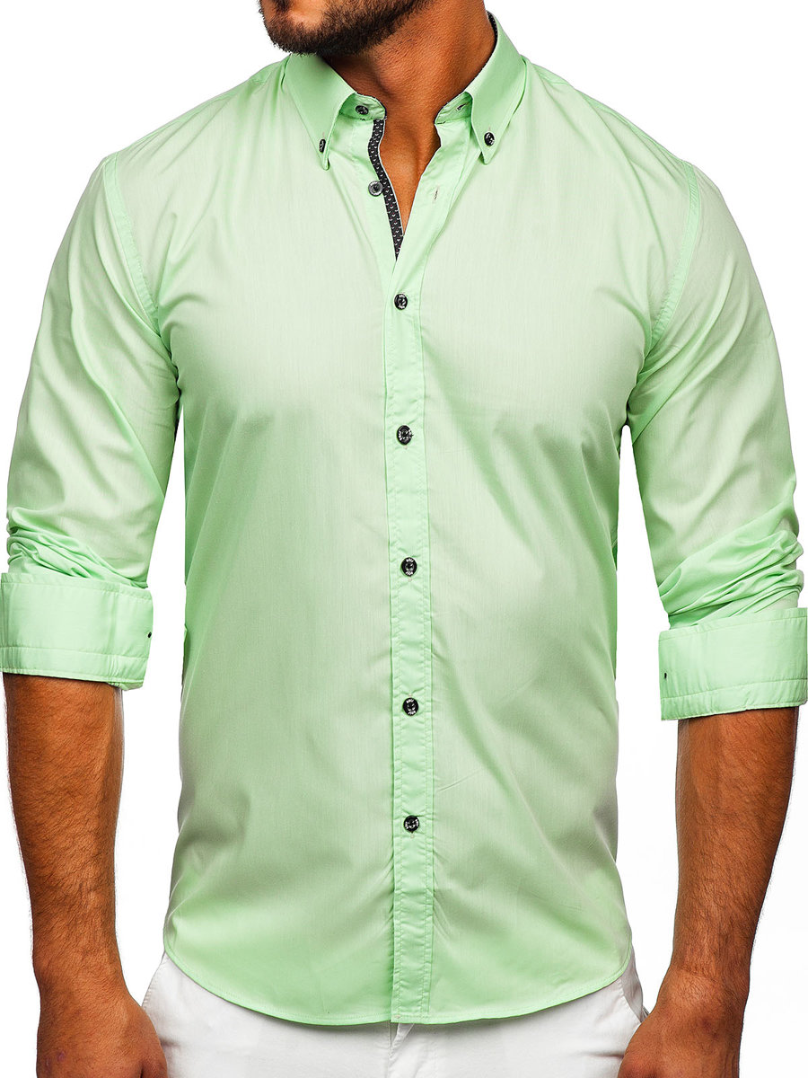 Camisa a manga larga para hombre color verde claro Bolf 20716 VERDE
