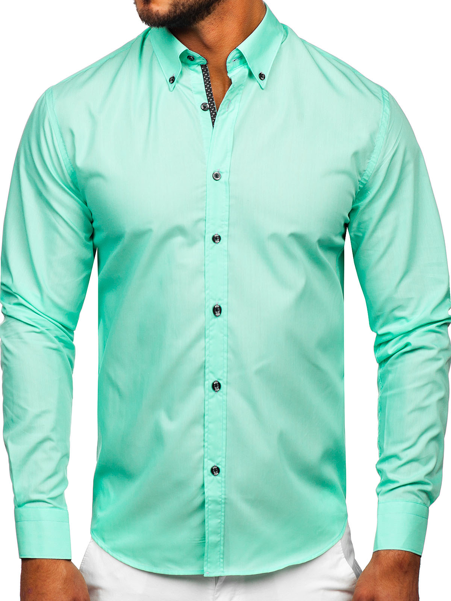 Sabroso Específicamente Susceptibles a Camisa a manga larga para hombre color verde menta Bolf 20716 VERDE MENTA