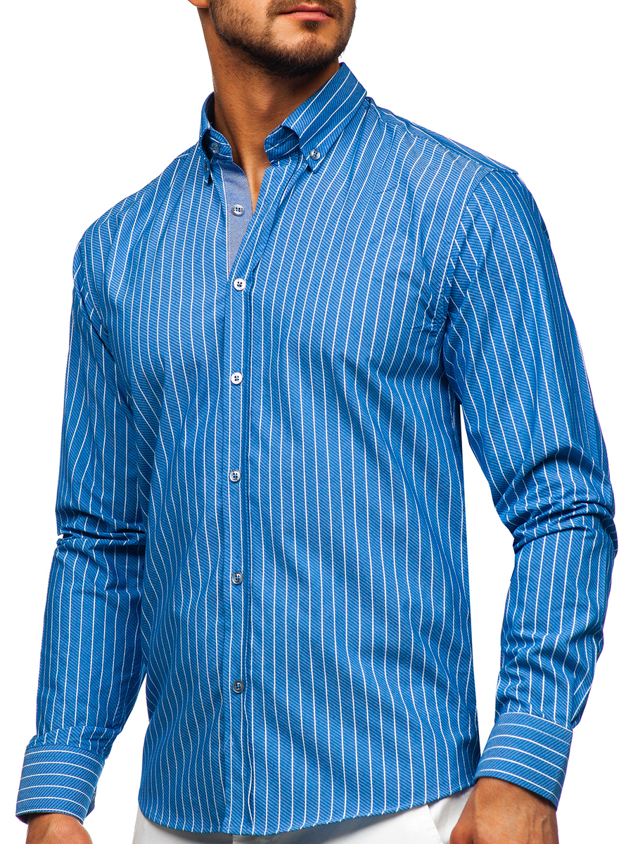 Camisa a rayas con manga larga para hombre azul celeste Bolf 20731-1 AZUL