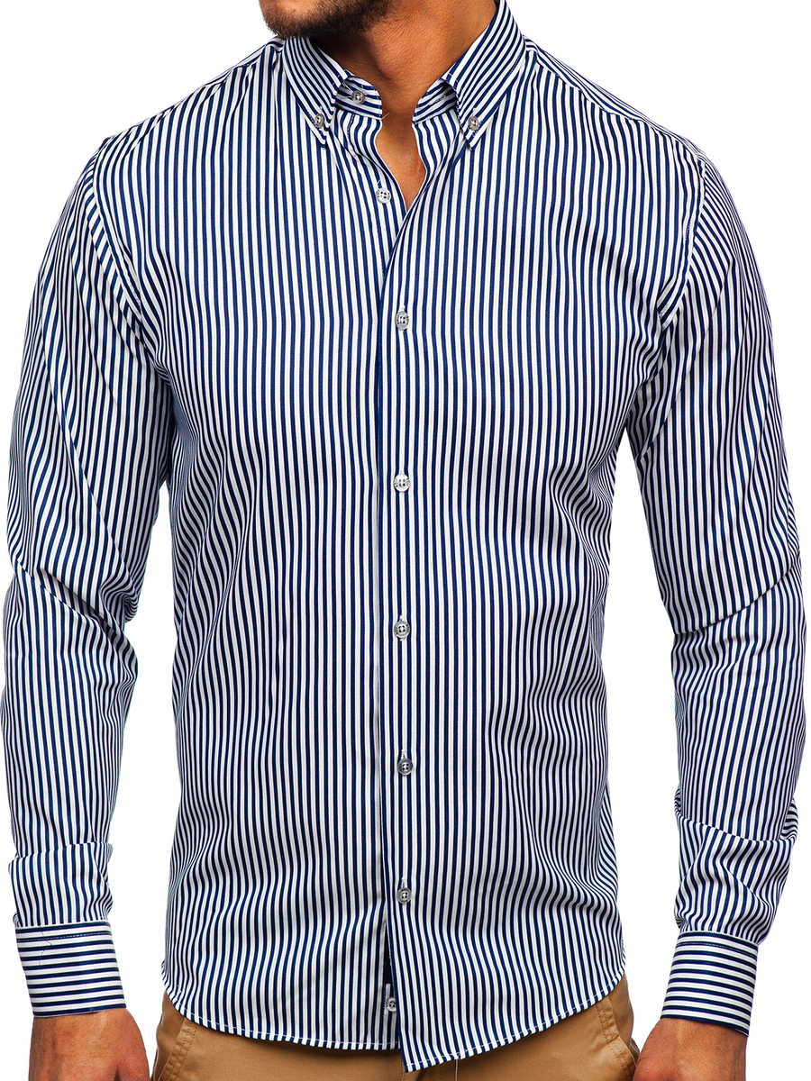 Camisa a rayas con manga larga para hombre color azul oscuro Bolf AZUL OSCURO