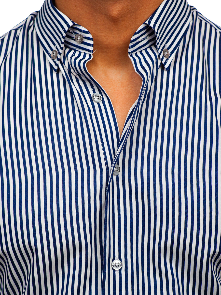 Camisa a rayas con manga larga hombre color oscuro Bolf AZUL OSCURO