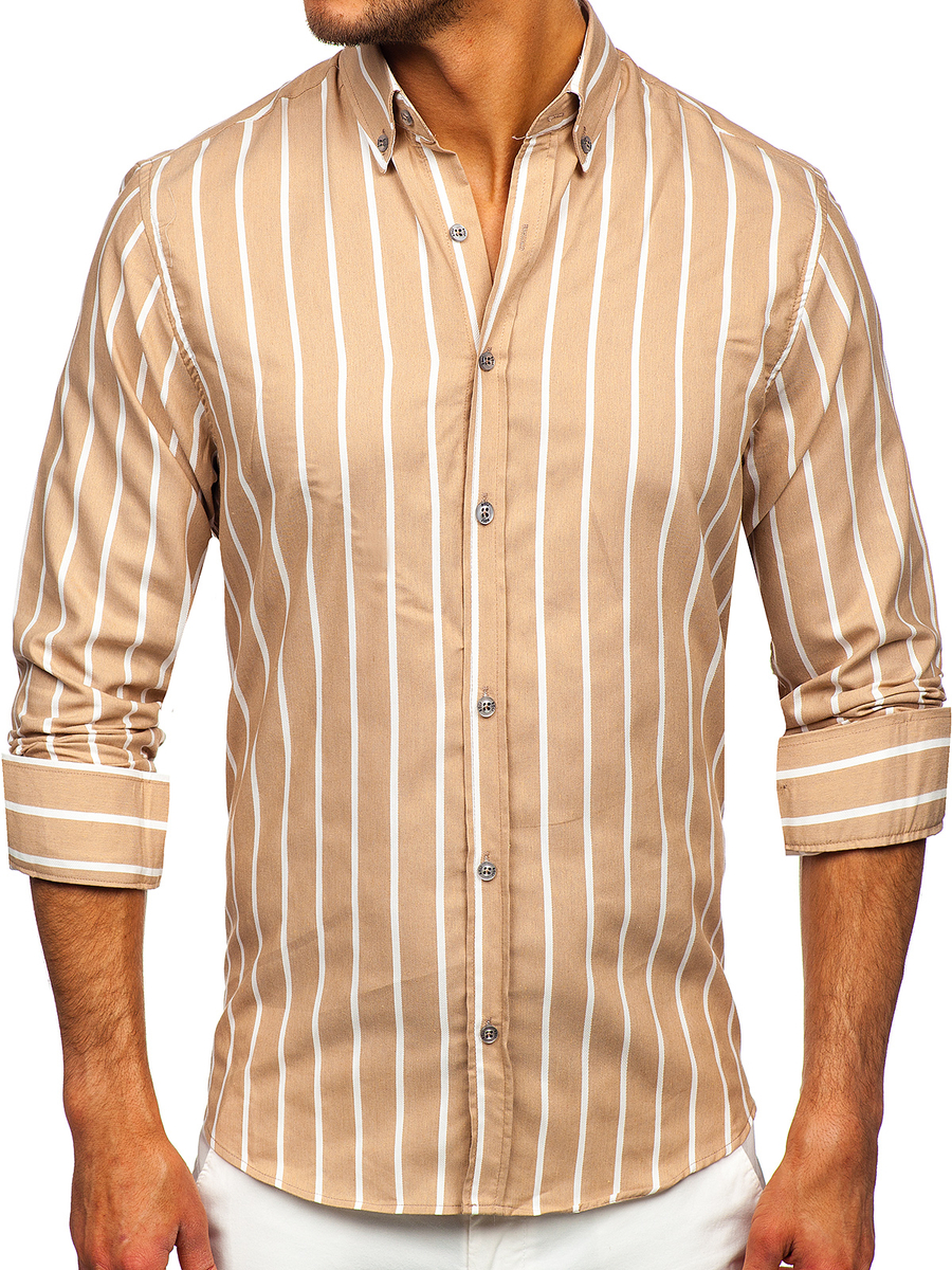 Unirse talento dar a entender Camisa a rayas con manga larga para hombre color beige Bolf 20730 BEIGE