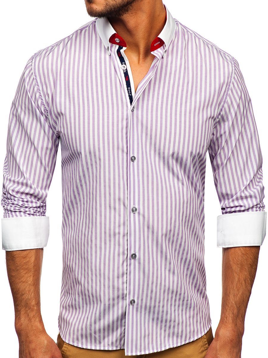 India recurso Abrasivo Camisa a rayas con manga larga para hombre color morado Bolf 20727 VIOLETA