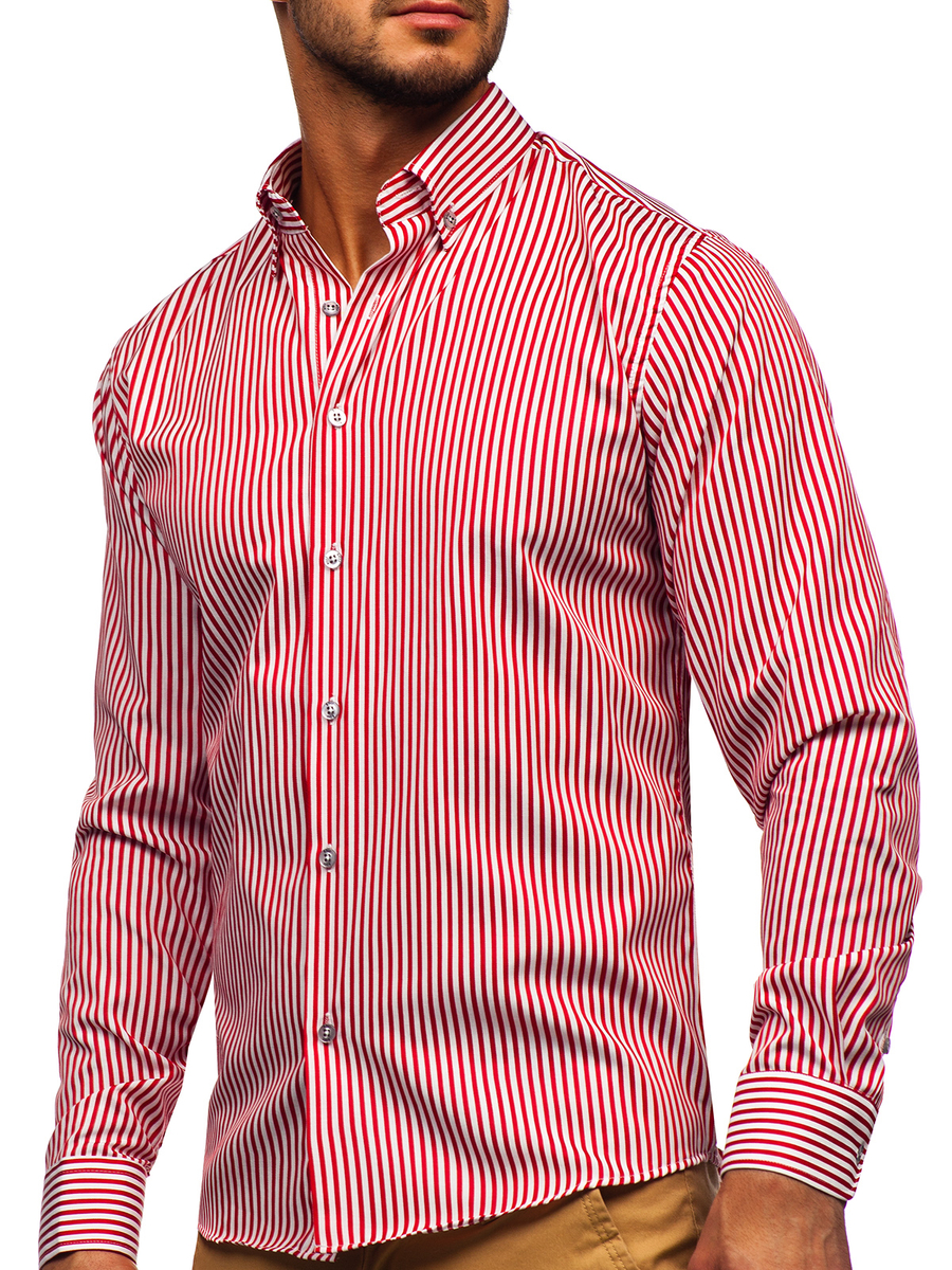 Camisa rayas con manga para hombre rojo Bolf 20726