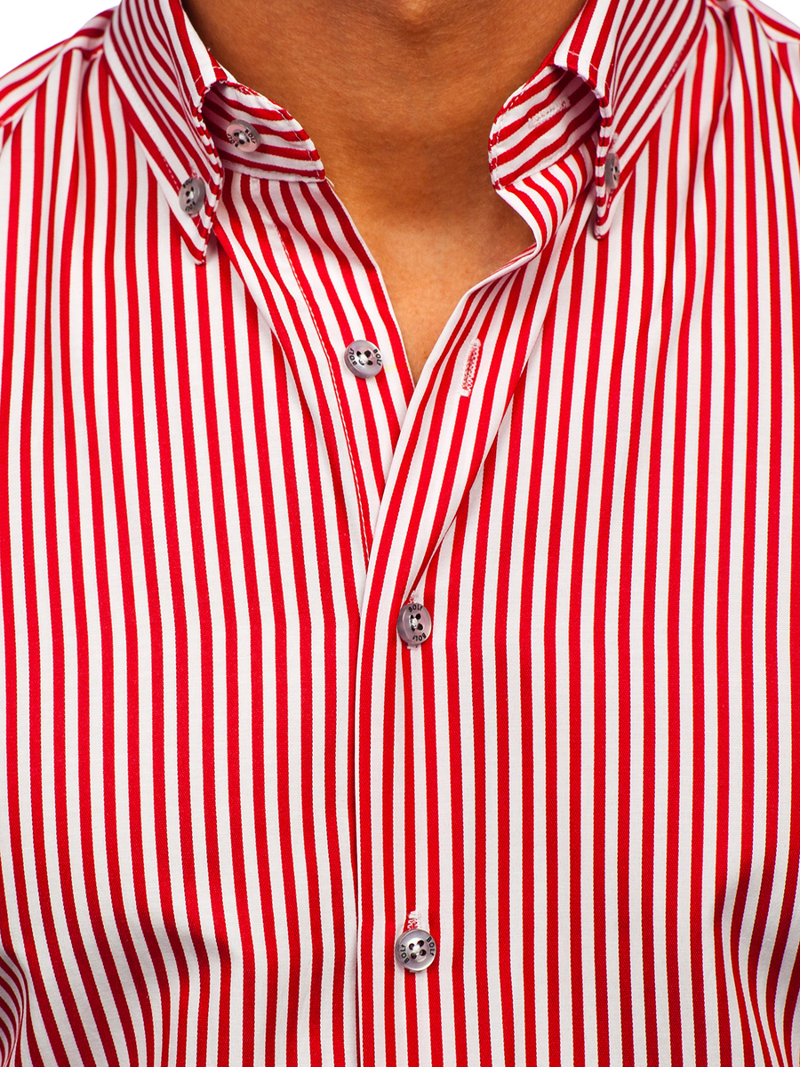 Camisa rayas con manga para hombre rojo Bolf 20726