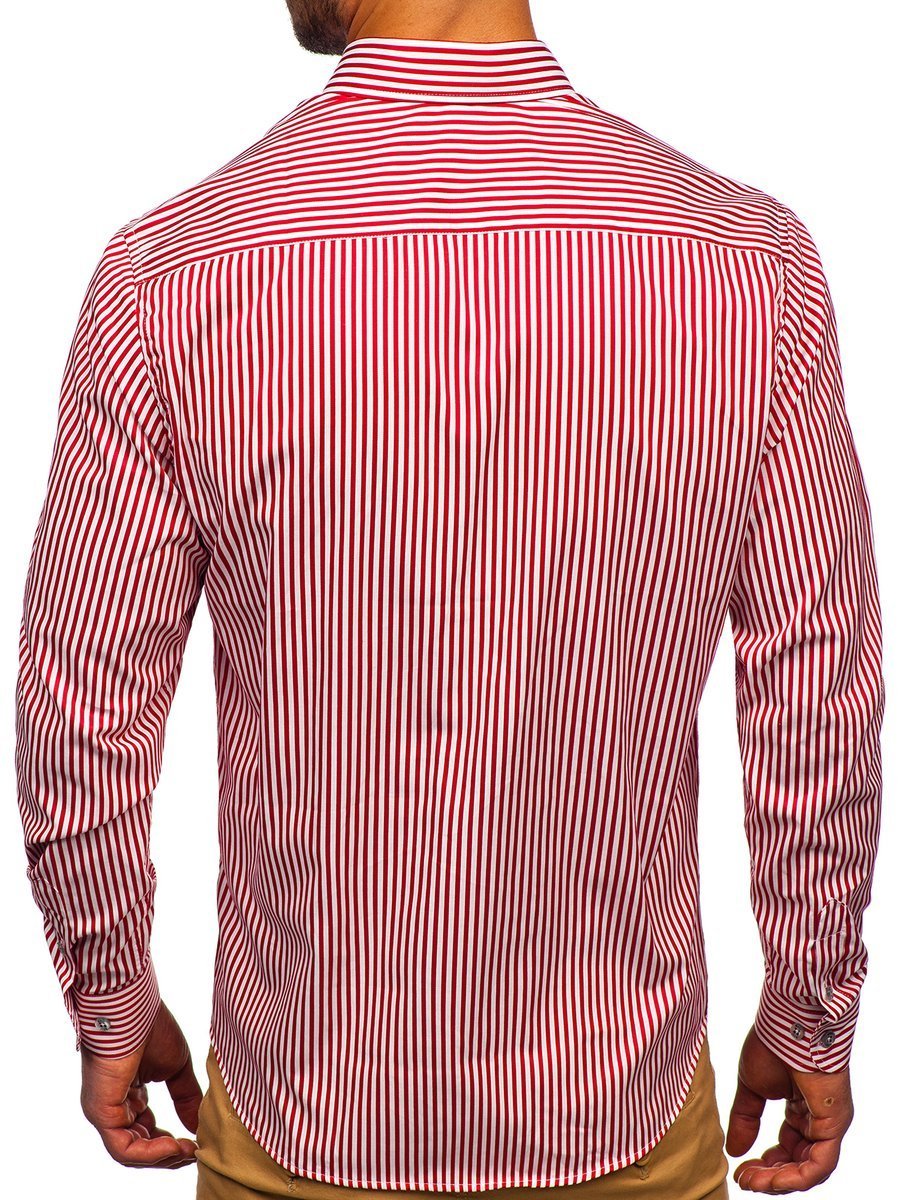 Camisa a rayas con manga larga para hombre color rojo Bolf 20726 ROJO