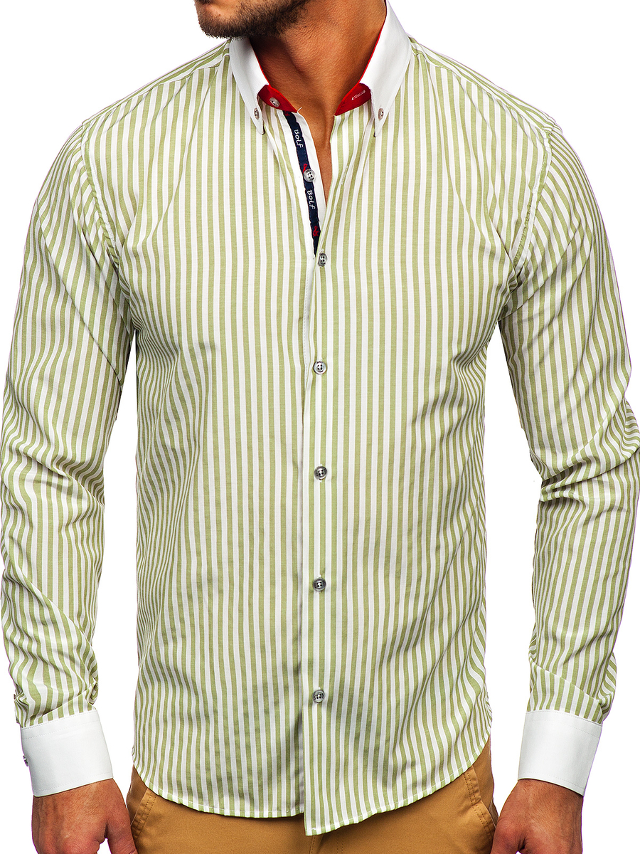 Camisa a rayas manga larga para hombre color verde Bolf 20727 VERDE