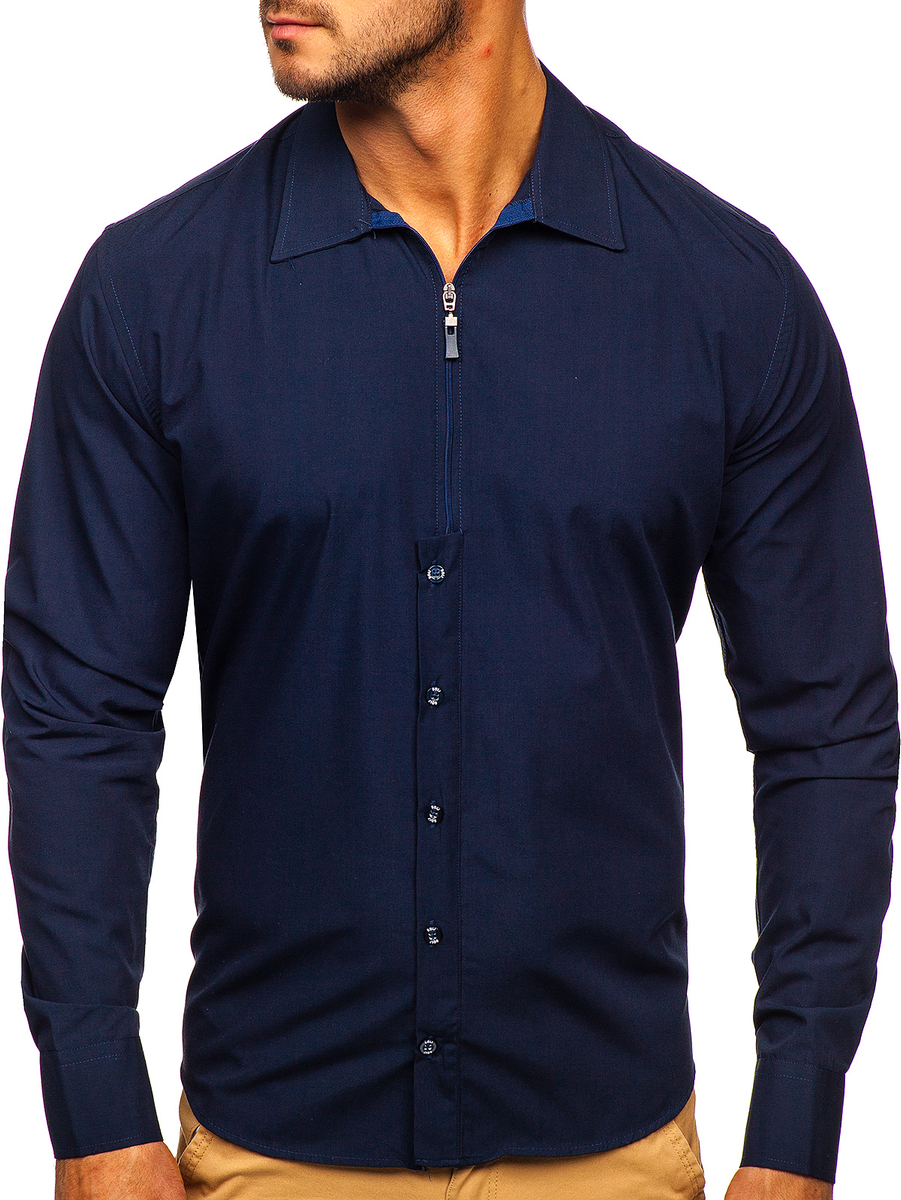 Camisa con mangas largas azul oscuro para hombre Bolf