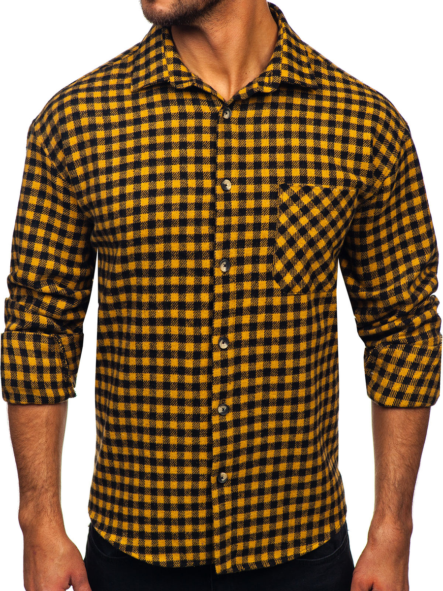Combinar Camisa Franela Camisa De Cuadros Amarilla Hombre Camisa