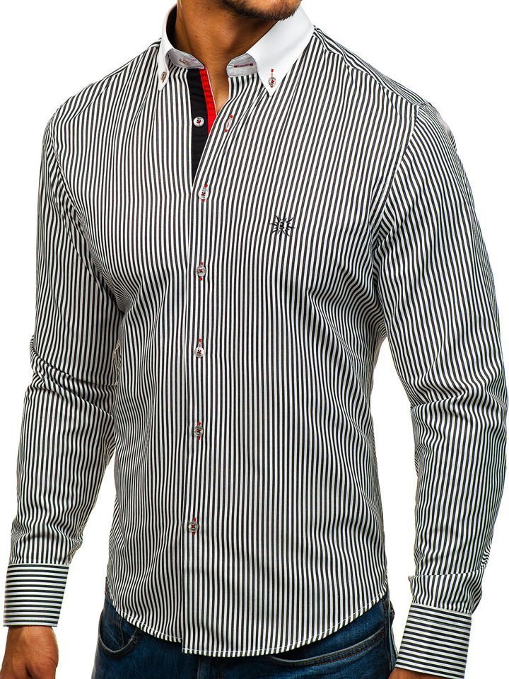 Camisa de elegante a rayas con mangas largas blanca negra 5759