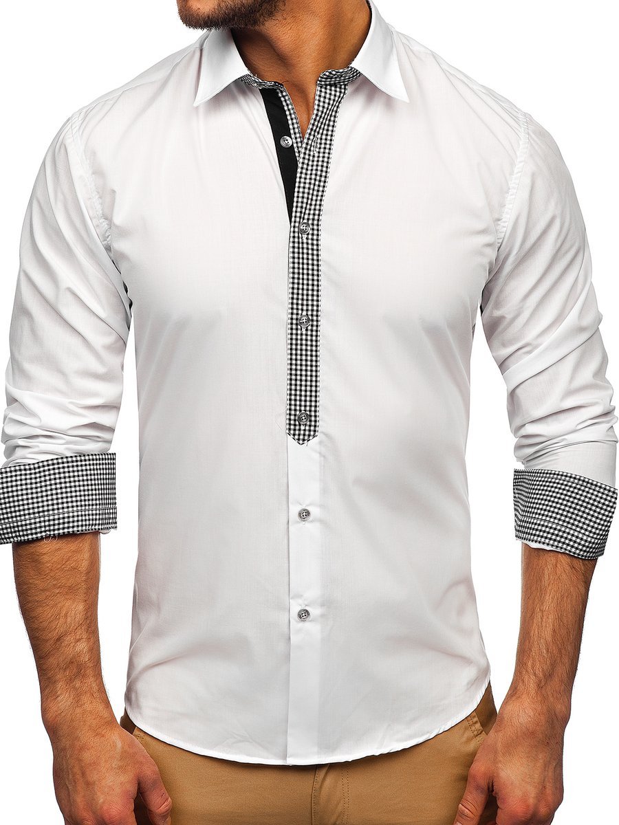 54 cm Camisa de hombre BOLF blanca talla M algodón 38 longitud 