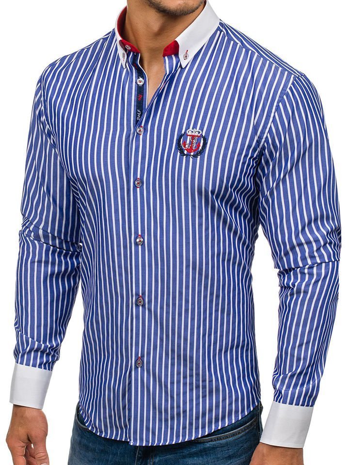 Camisa de rayas de manga larga para 1771 AZUL