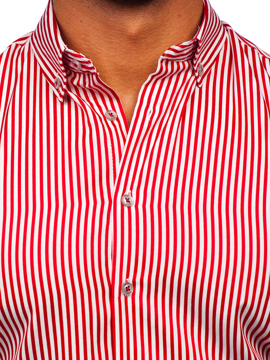 Disfraces Acorazado Interesante Camisa de rayas de manga larga para hombre rojo Bolf 22731 ROJO