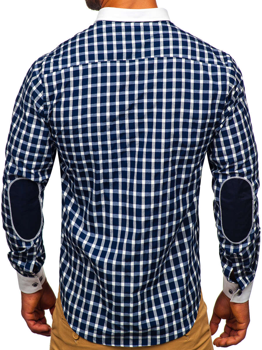 Camisa a cuadros de larga para hombre azul Bolf 5737-1 AZUL