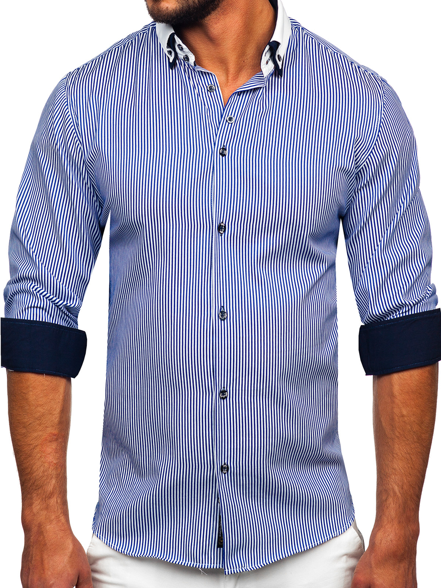 Camisa elegante a manga para color azul Bolf 0909 AZUL