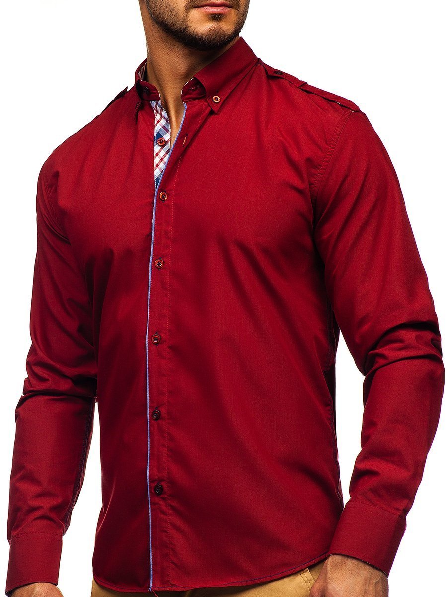 Atrás, atrás, atrás parte diferente alojamiento Camisa elegante a manga larga para hombre color rojo Bolf 1758 ROJO