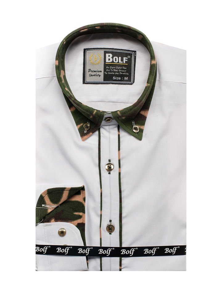 Escandaloso Decoración internacional Camisa elegante con manga larga para hombre camuflaje-blanca Bolf 6876