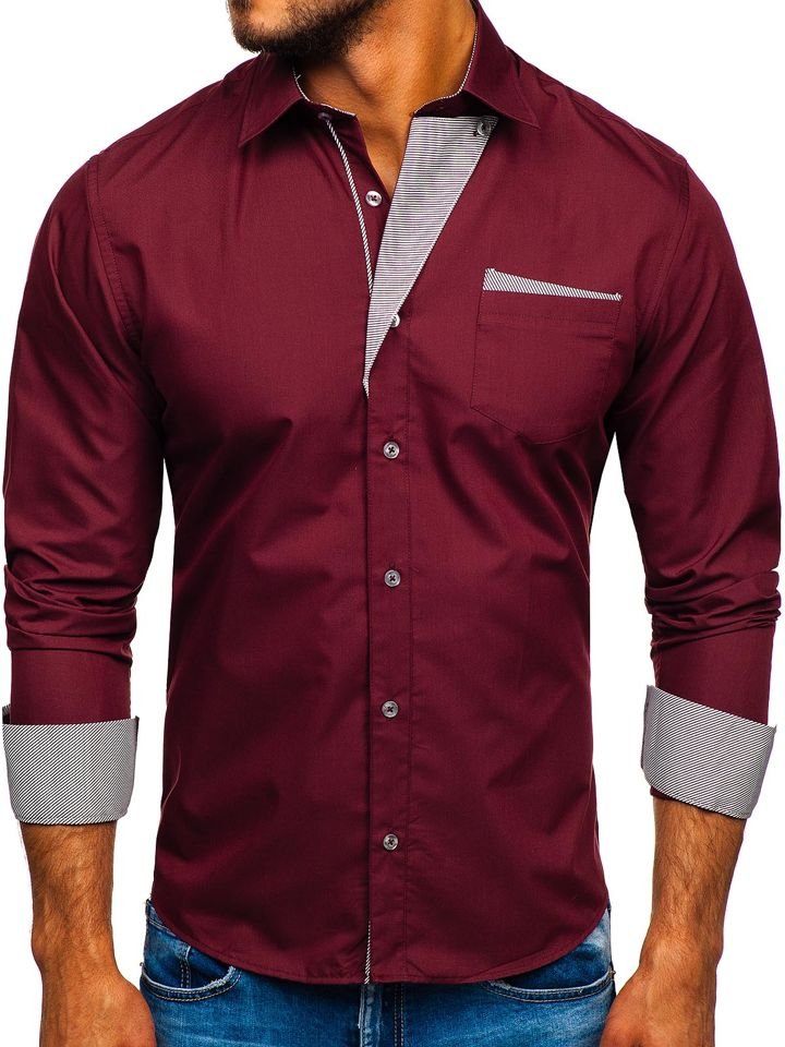 Camisa elegante con manga larga para hombre color burdeos Bolf 4713 ROJO  BURDEOS