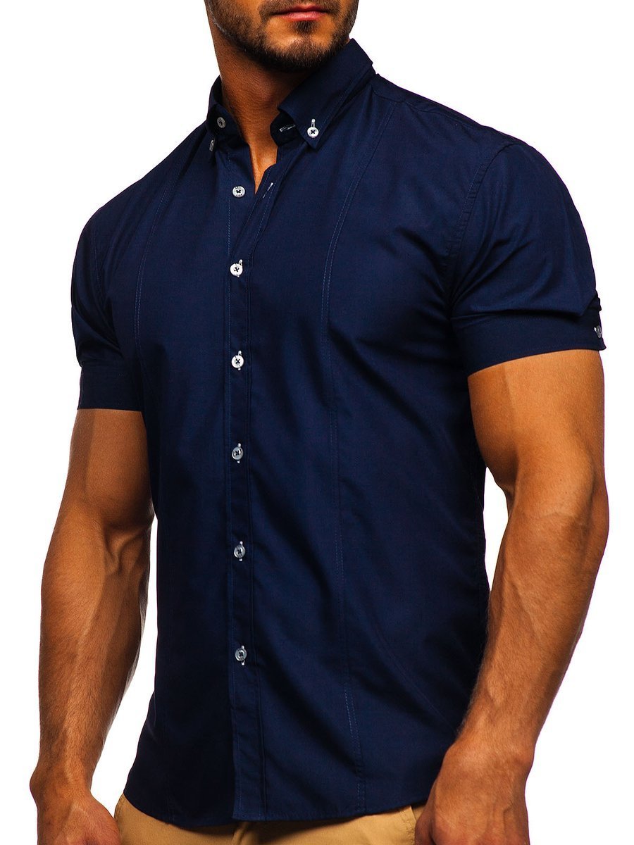 Camisa elegante de manga corta para azul oscuro Bolf 5535 AZUL OSCURO