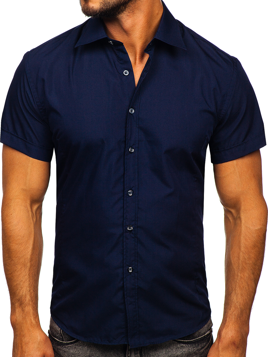 abrazo Feudal colisión Camisa elegante de manga corta para hombre azul oscuro Bolf 7501 AZUL OSCURO