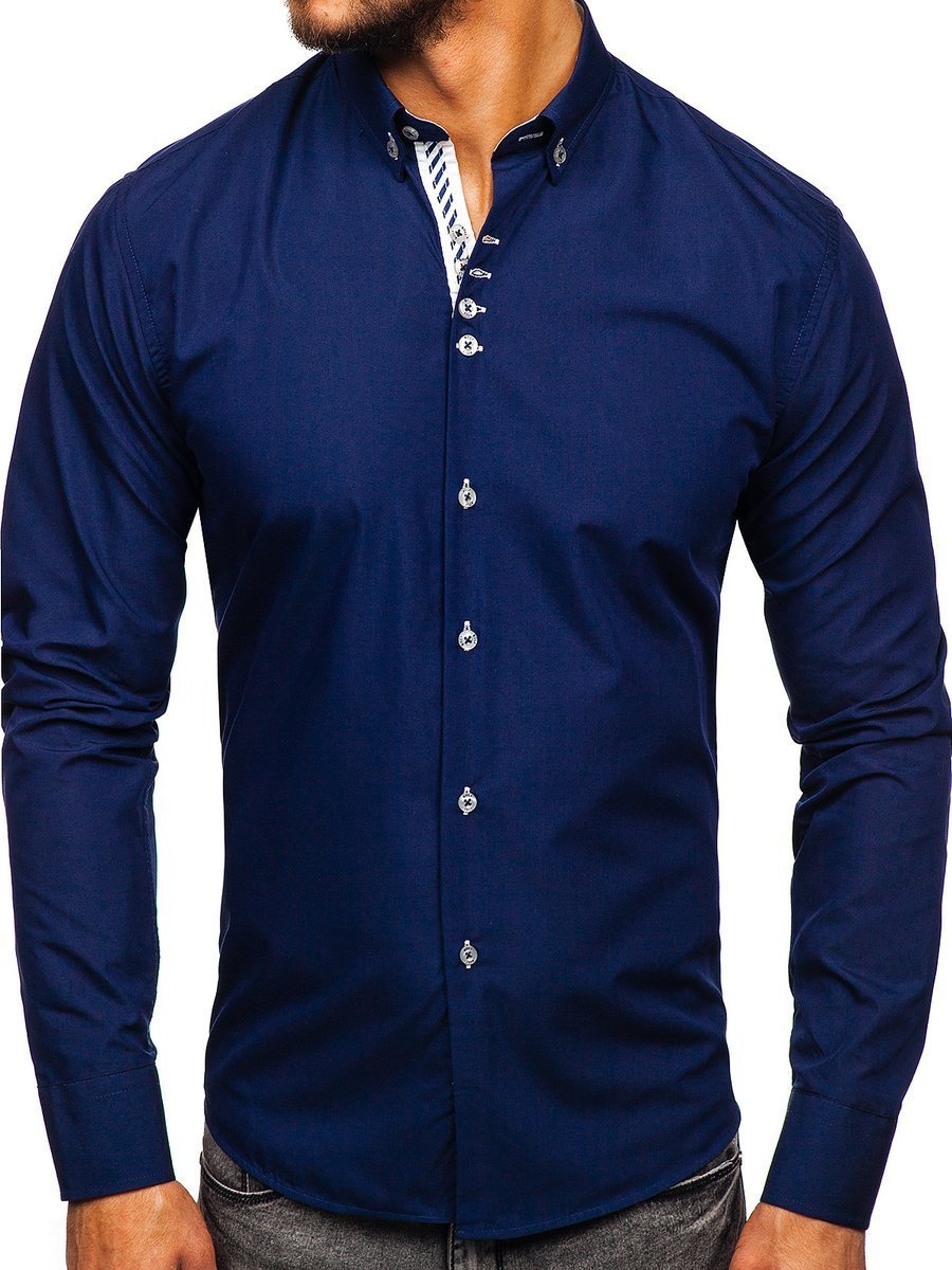 lista futuro transportar Camisa elegante de manga larga para hombre azul oscuro oscuro Bolf 5796 AZUL  MARINO OSCURO