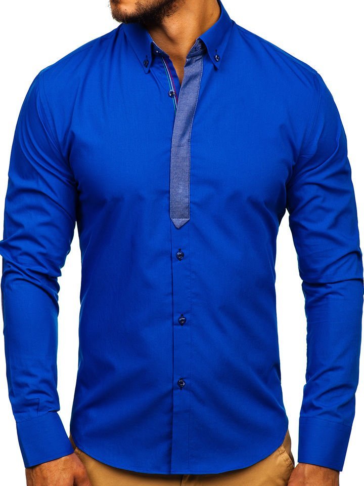 Al borde algas marinas archivo Camisa elegante de manga larga para hombre azul real Bolf 3725 AZUL MEDIO