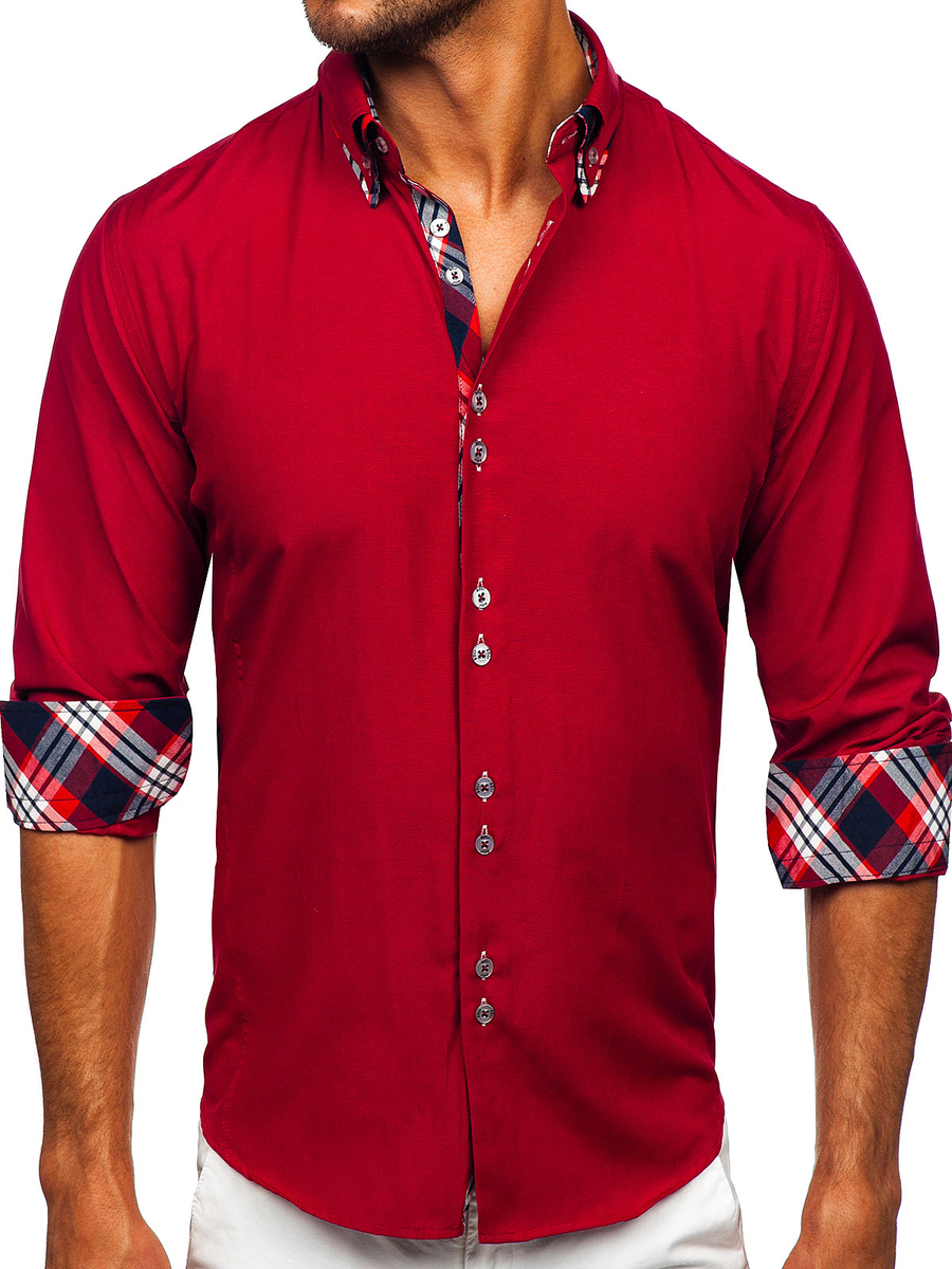 Camisa elegante de manga para hombre granate Bolf 4704 ROJO BURDEOS