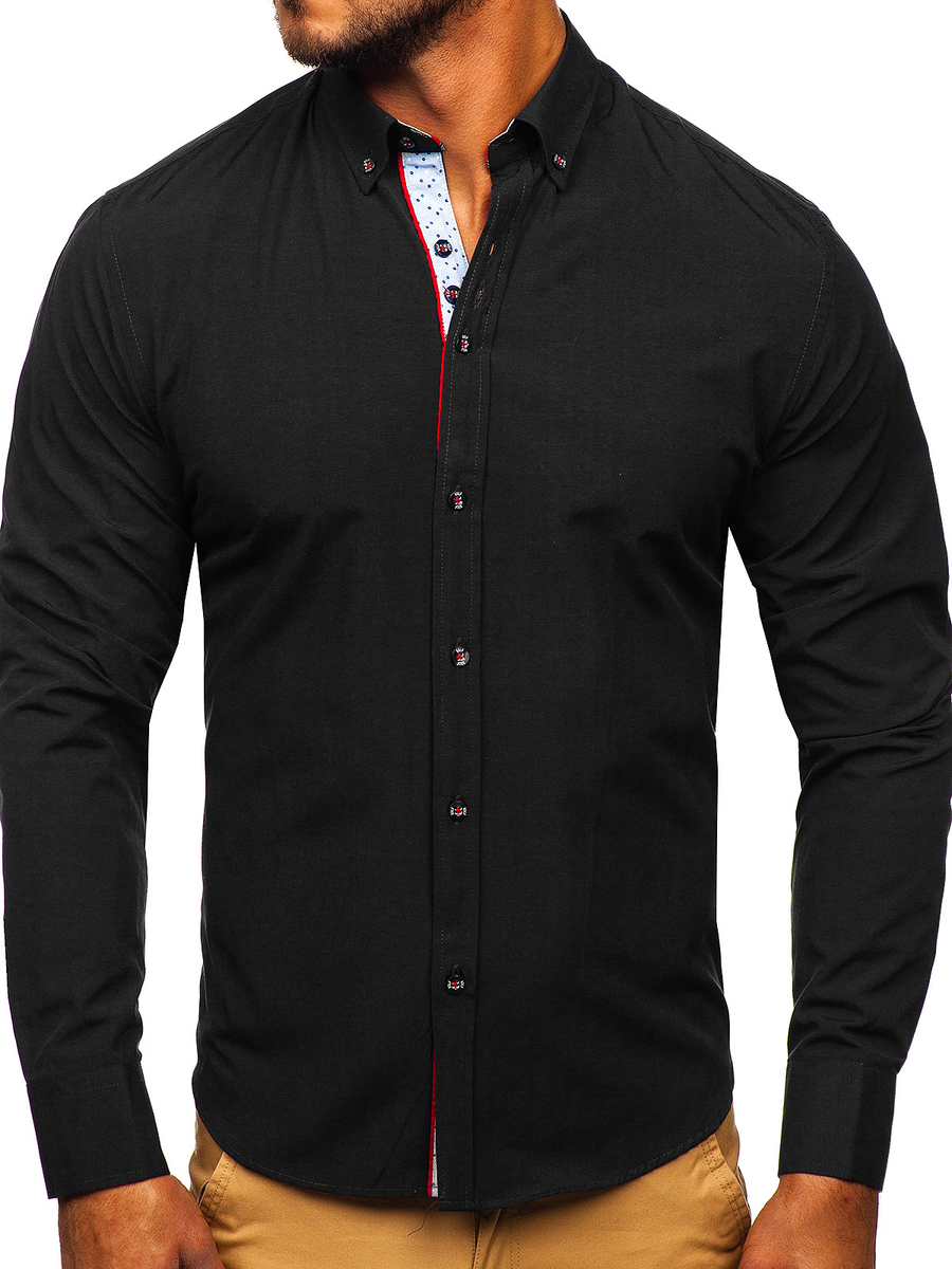 Camisa elegante de manga para hombre 8839 NEGRO