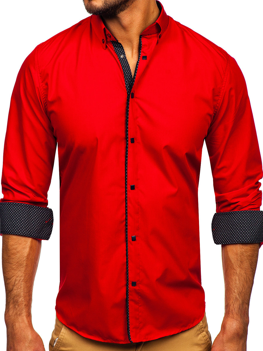 Útil Rápido ligero Camisa elegante de manga larga para hombre roja Bolf 7724-1 ROJO