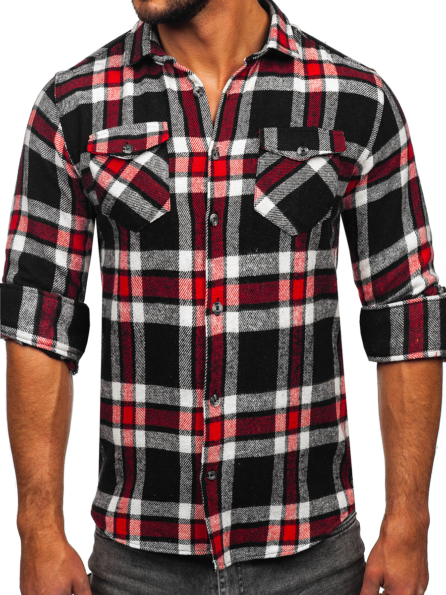 Camisa franela a cuadros manga larga para hombre rojo Bolf 22702 ROJO