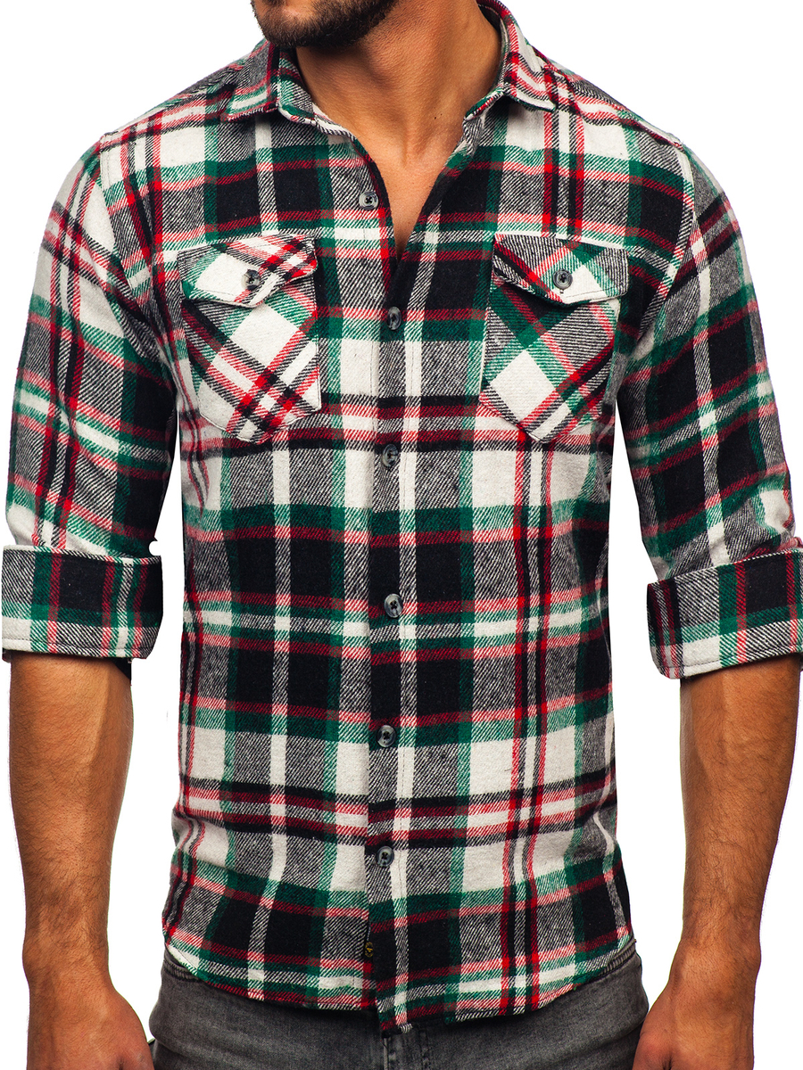 Camisa franela a cuadros de manga larga para hombre rojo y verde Bolf ROJO Y VERDE