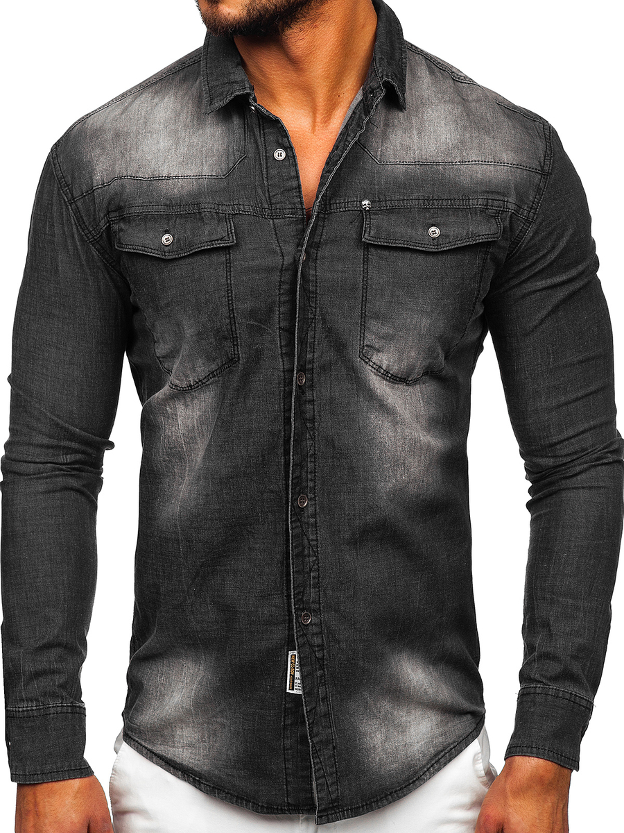 Camisa vaquera de manga larga para hombre negra Bolf MC703N