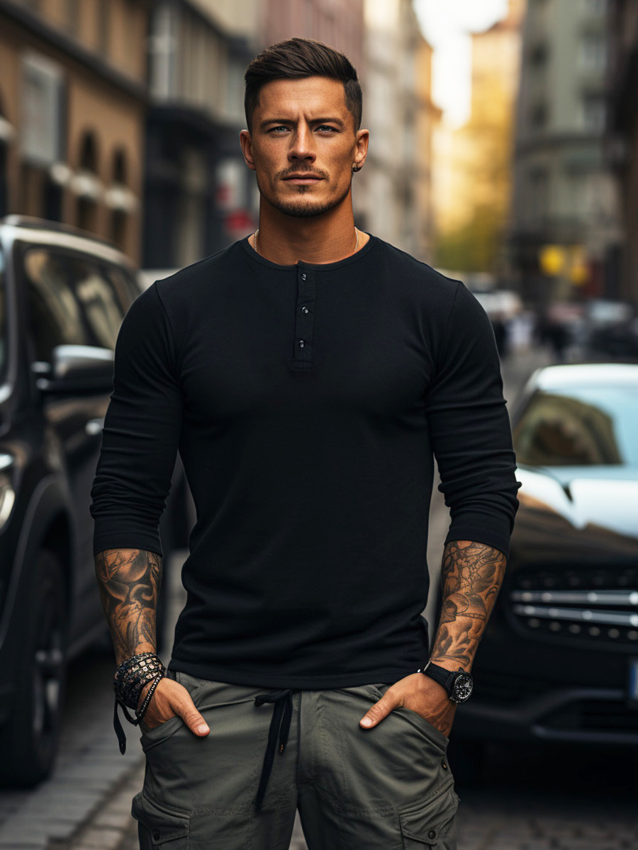 Camiseta manga larga con botones hombre outlet
