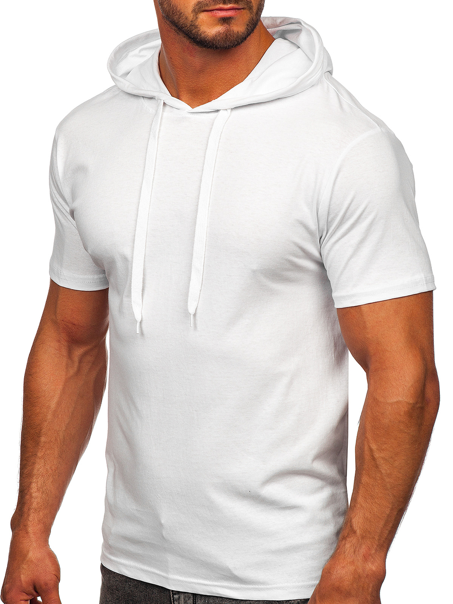 Camiseta algodón de manga corta con capucha sin impresión para hombre blanco  Bolf 14513 BLANCO