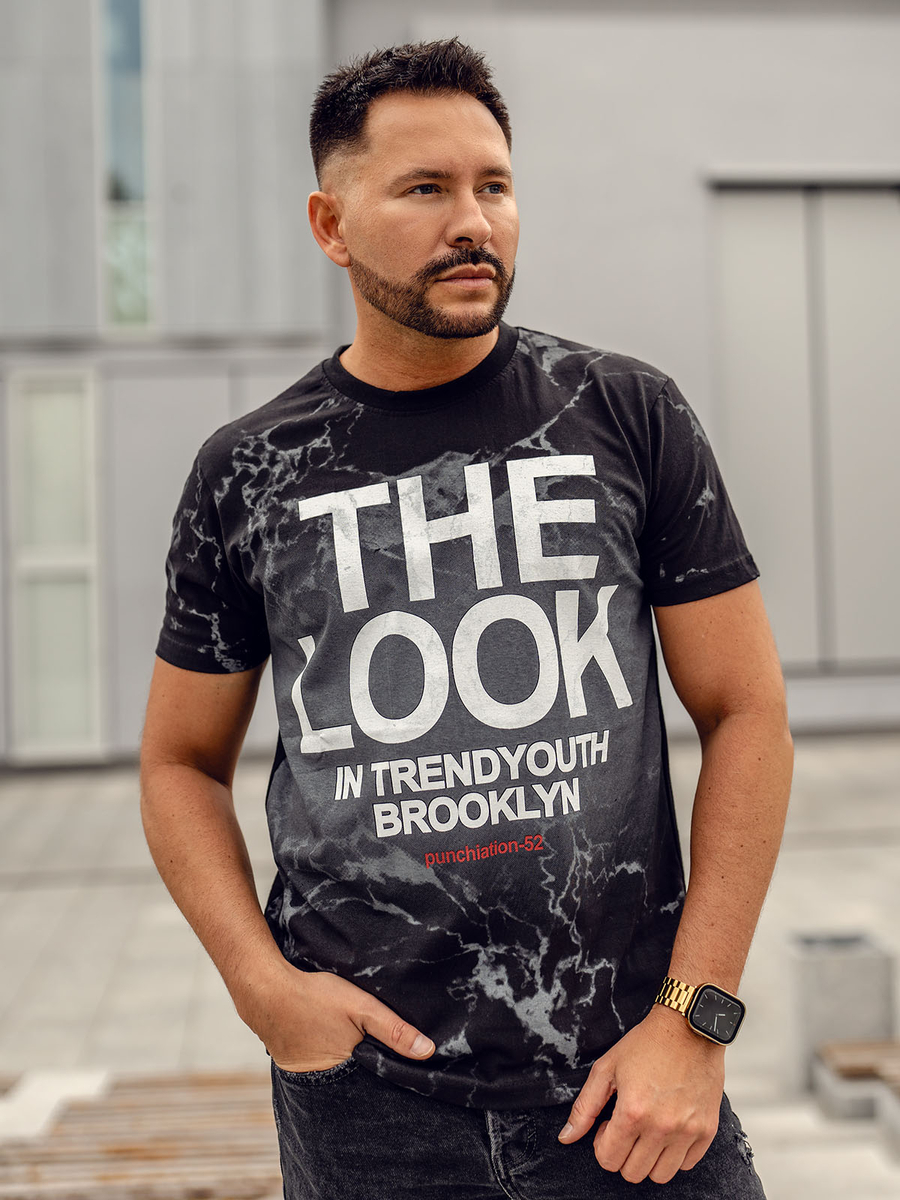 Camiseta algodon de manga corta con impresion para hombre negro Bolf 627A 1