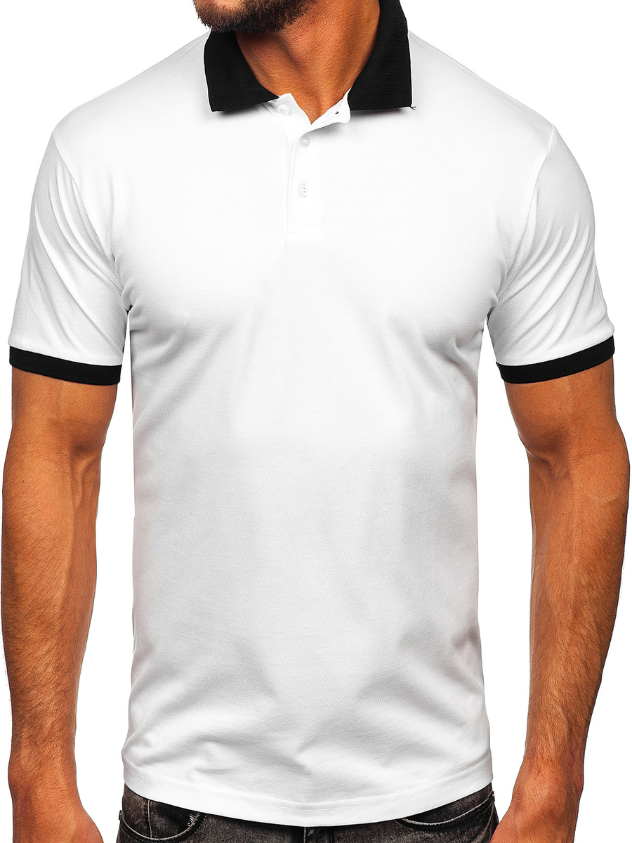 Camiseta polo de manga corta para hombre blanco y negro Bolf 0003 BLANCO Y