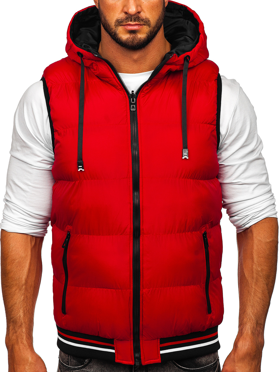 Chaleco acolchado, grueso y reversible con capucha para hombre rojo y negro  Bolf 7127