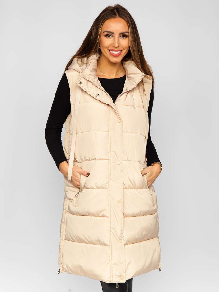 fuga de la prisión evolución Aburrir Chaleco largo acolchado de talla grande para mujer beige Bolf 81276 BEIGE