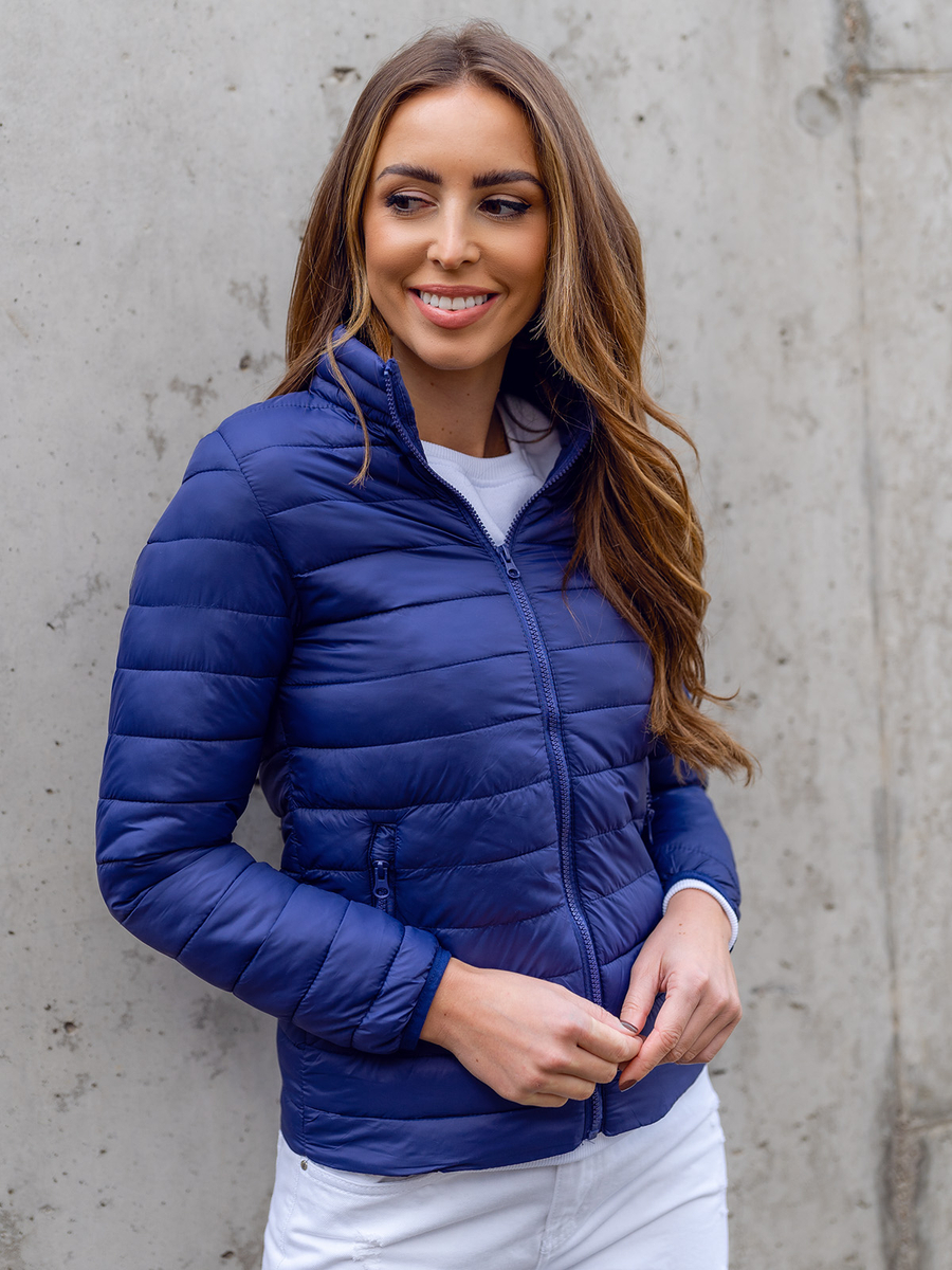 Chaqueta acolchada con cuello alto de entretiempo para mujer azul