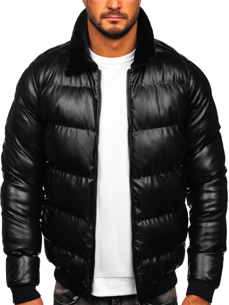 Chaqueta de cuero de invierno para hombre negro Bolf 0022