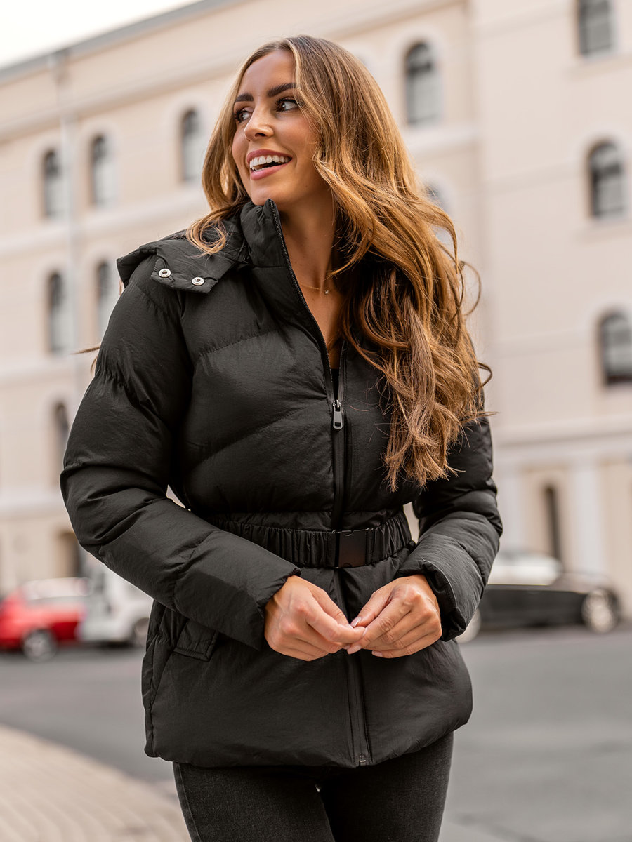 Chaqueta acolchada de invierno con capucha para mujer color negro Bolf 23060