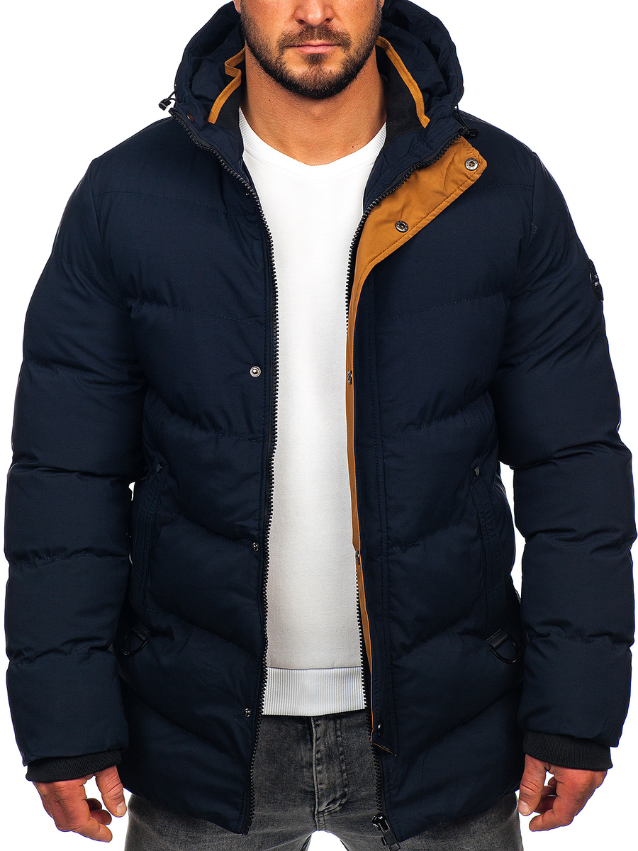  Abrigos y chaquetas de invierno para hombre, chaqueta acolchada  con abrigo, chaquetas grandes y altas con capucha para hombre, Azul oscuro  : Deportes y Actividades al Aire Libre