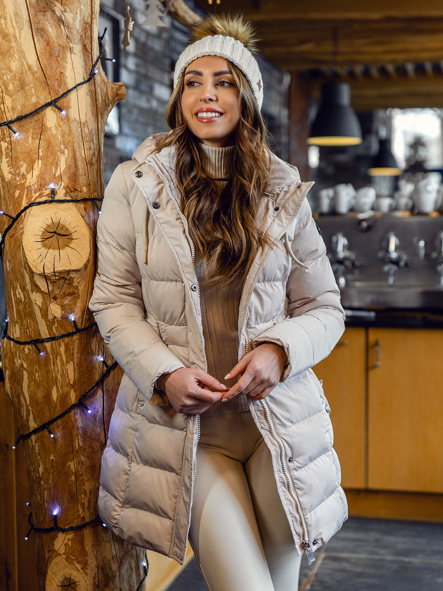  Abrigo de invierno con capucha para mujer, abrigo de