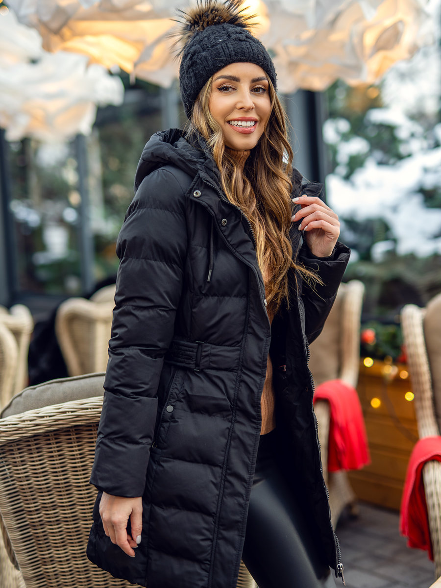 Chaqueta acolchada larga abrigo de invierno con capucha para mujer negro  Bolf 7086A NEGRO