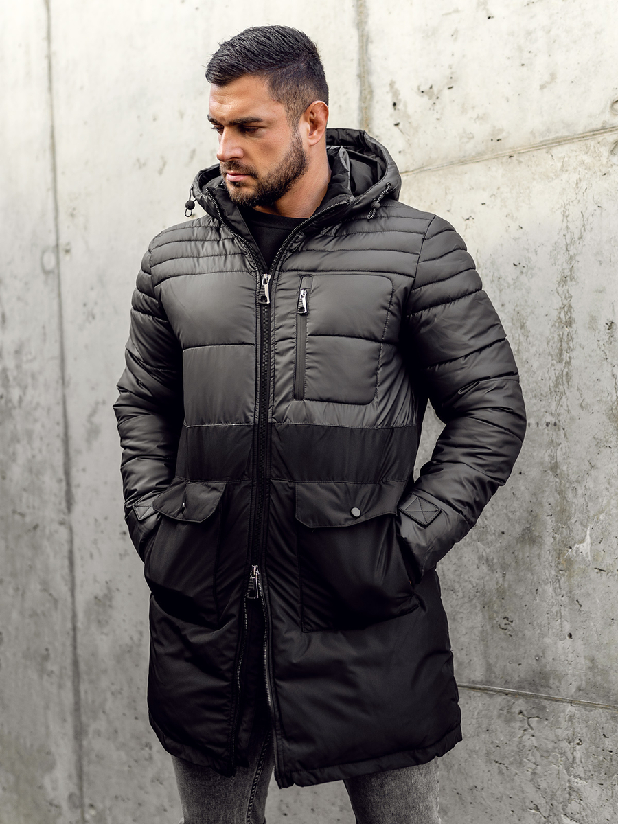 personalidad Embrión luego Chaqueta acolchada larga de invierno para hombre negro Bolf 22M62