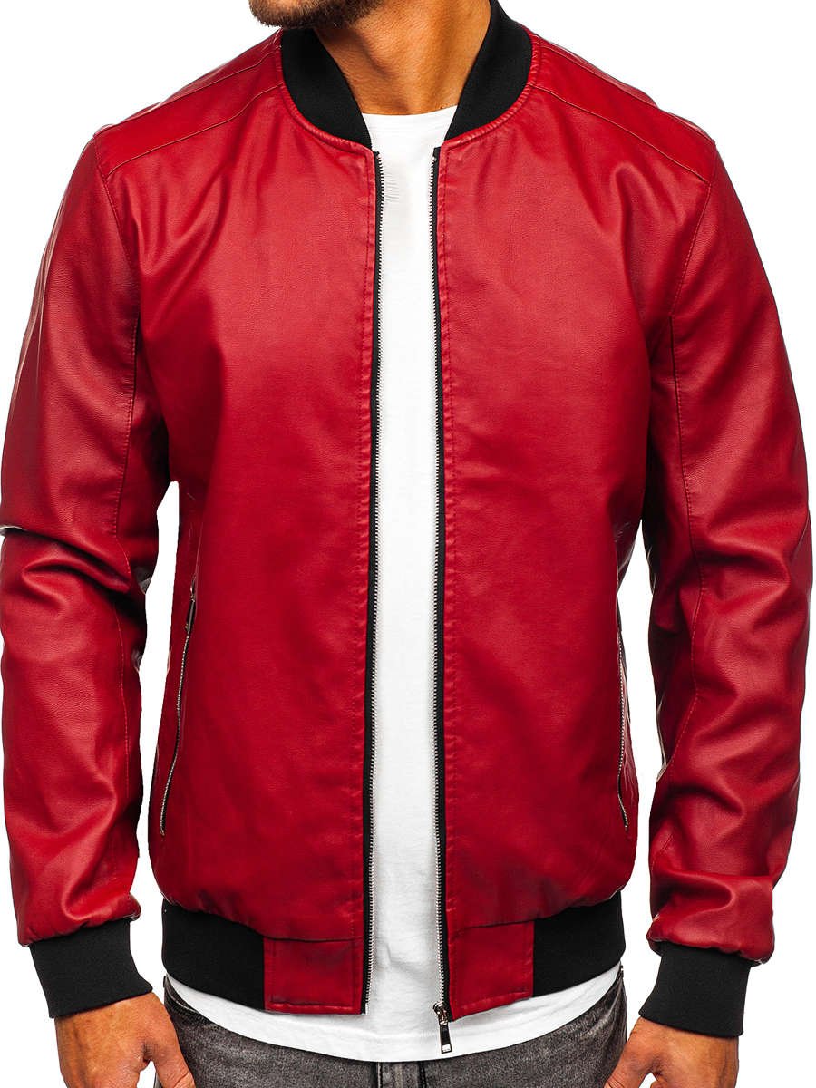 Chaqueta bomber de cuero para hombre rojo 1147 ROJO